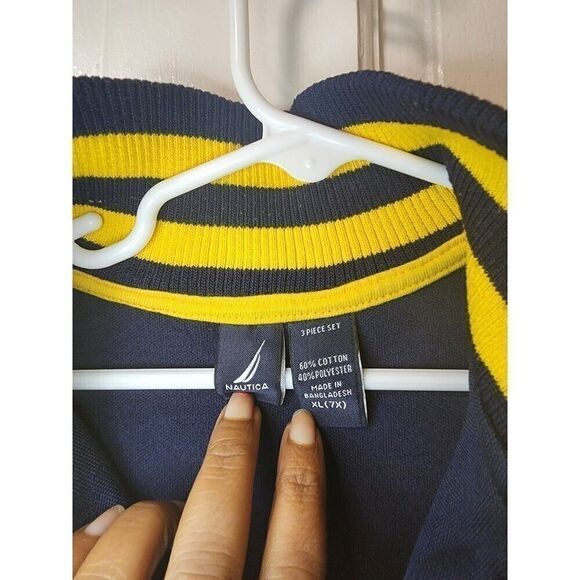 Nautica Boys XL Sailing Club Full Zip Track Sweatshirt Navy Yellow Cotton - Picture 6 of 6